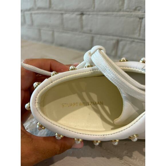 STUART WEITZMAN Tillie Faux Pearl-Studded Leather Sneakers - Picture 8 of 9
